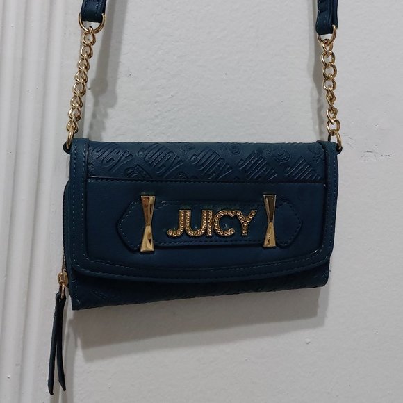 JUICY COUTURE HANDBAG WALLET With Long Crossbody Handbag Gold Chain - Picture 13 of 13